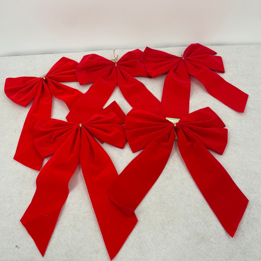 Vintage Kmart Trim A Home Red Velvet Christmas Bows Set of 5 Holiday Decor